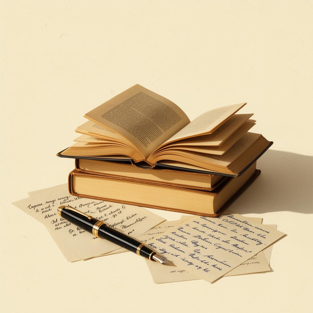 Open books, fountain pen and handwritten study notes